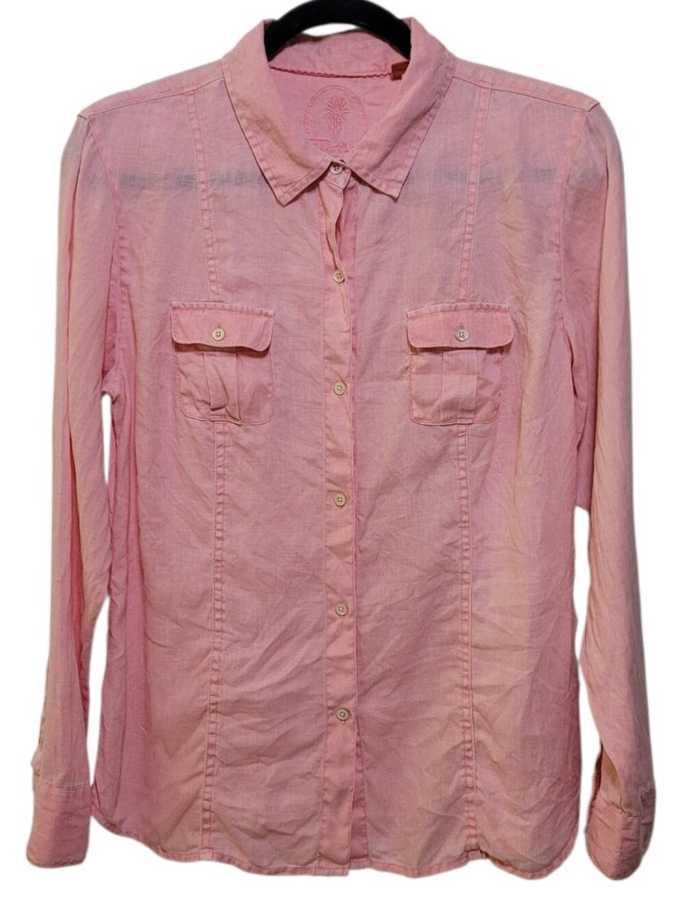 Tommy Bahama Long Sleeve Button Down Shirt 100% Linen Medium Pocket Utility